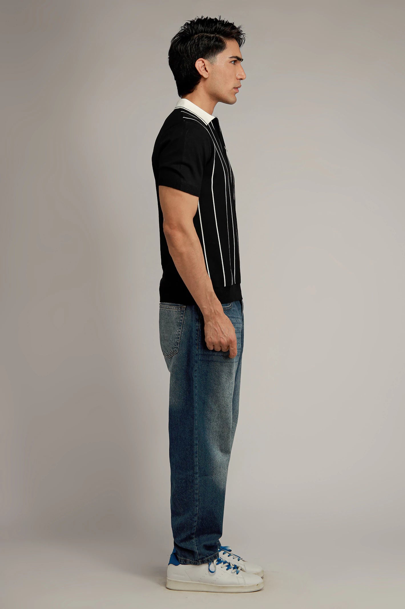 Zipper Striped Polo