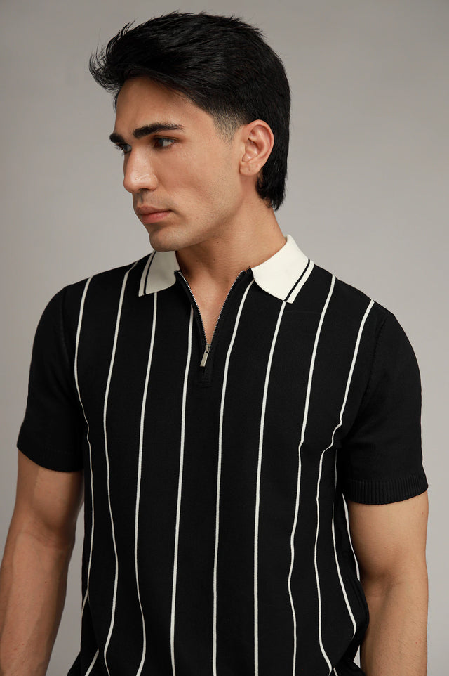 Zipper Striped Polo