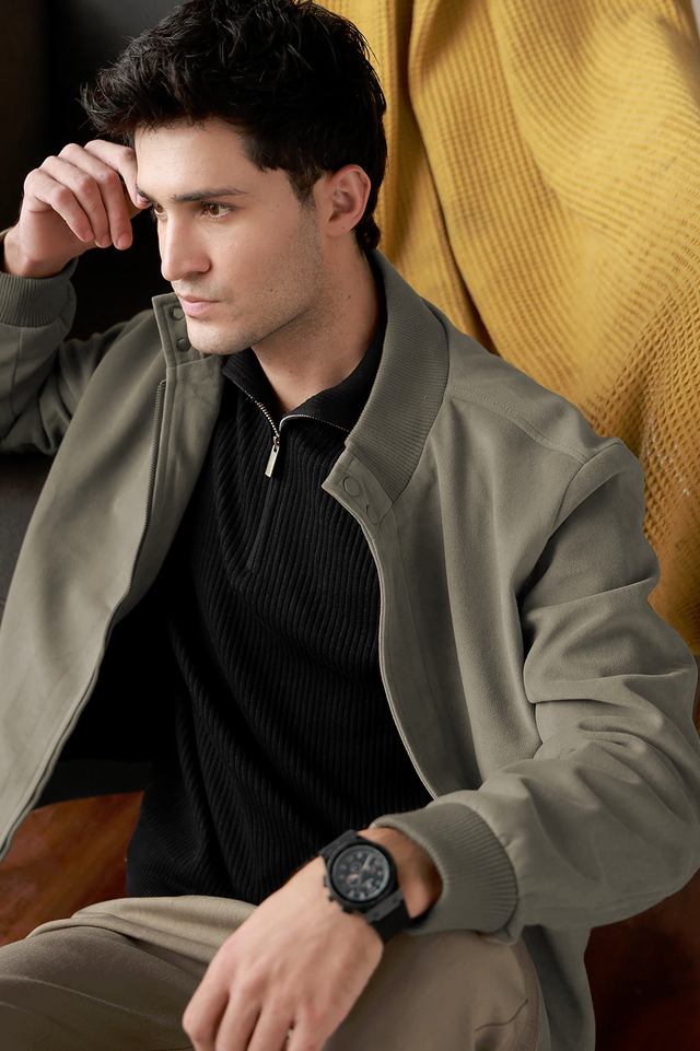 Mock Neck Suede Jacket