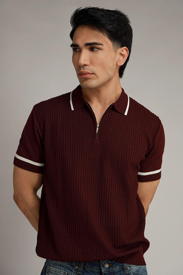 Zipper Textured Polo