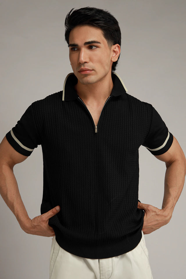 Zipper Textured Polo