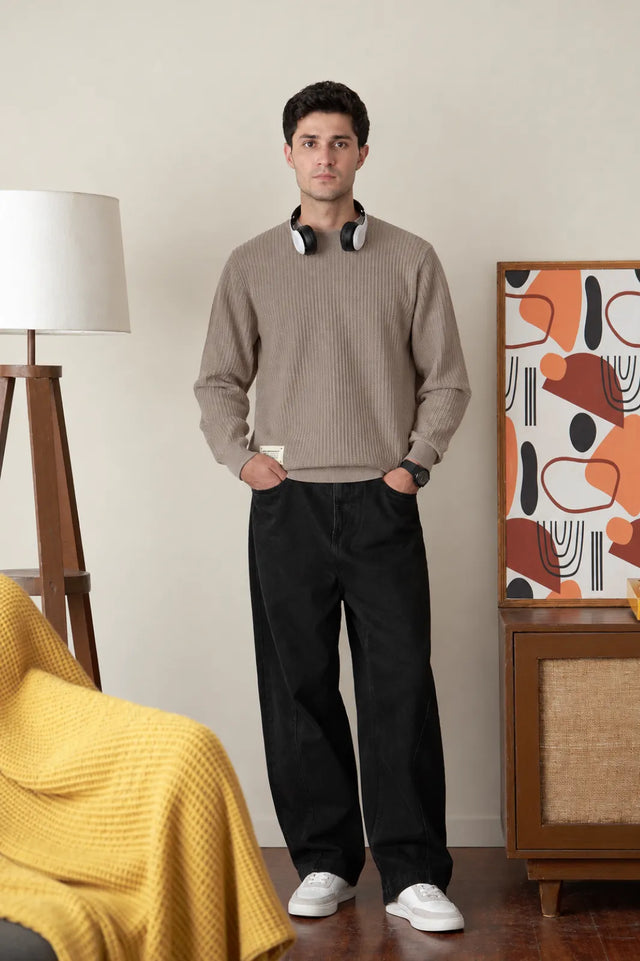 Crew Neck Textured Sweater
