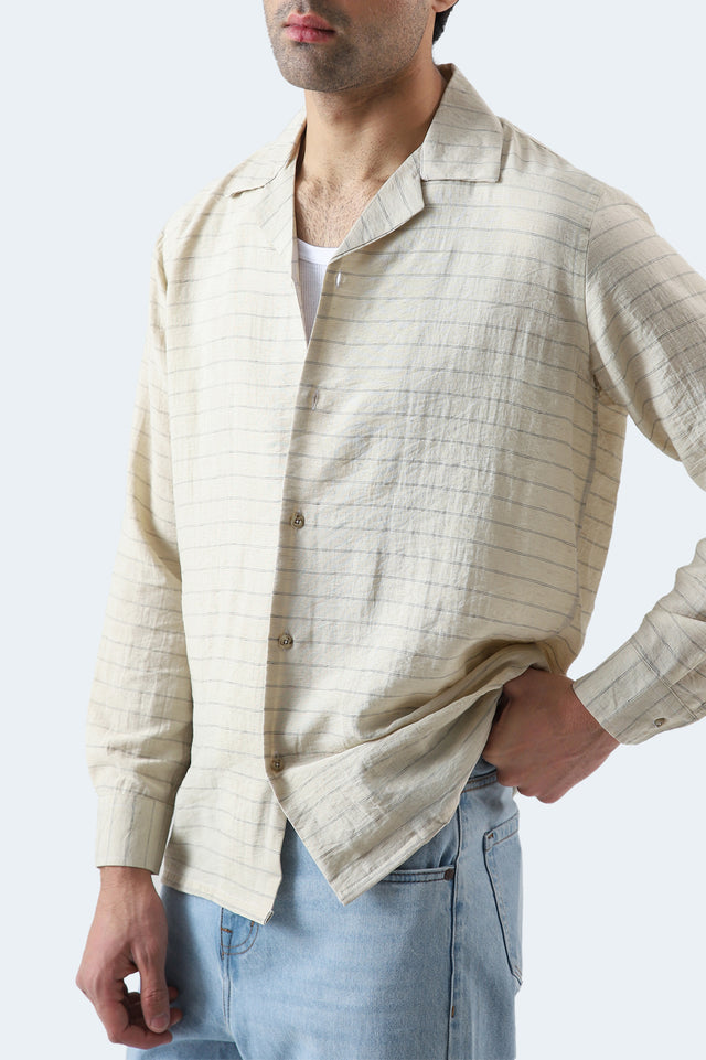 Cuban Collar Striped Shirt