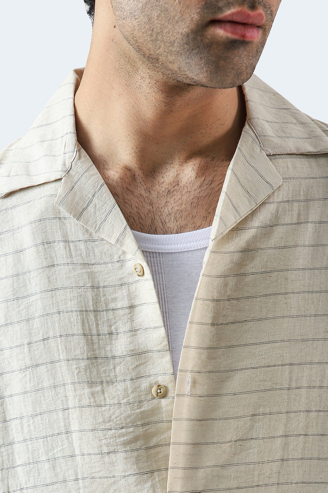 Cuban Collar Striped Shirt