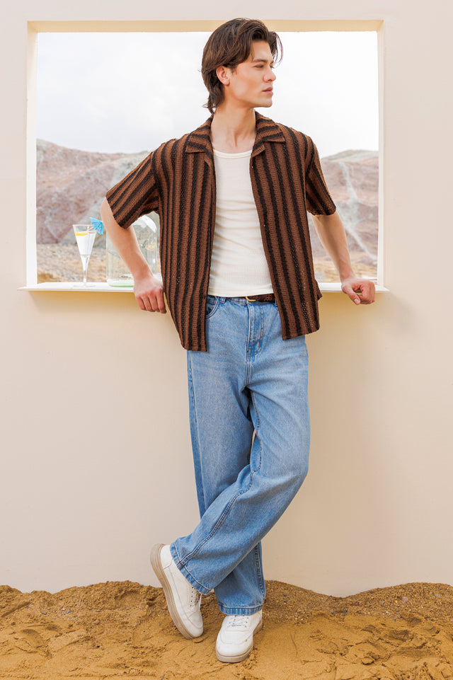 Cuban Collar Textured Shirt