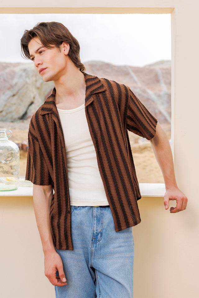 Cuban Collar Textured Shirt