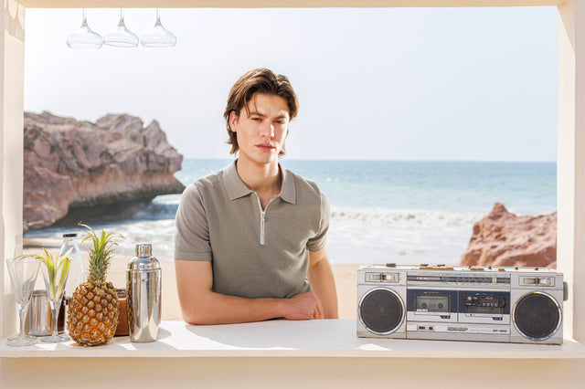 Textured Zipper Polo