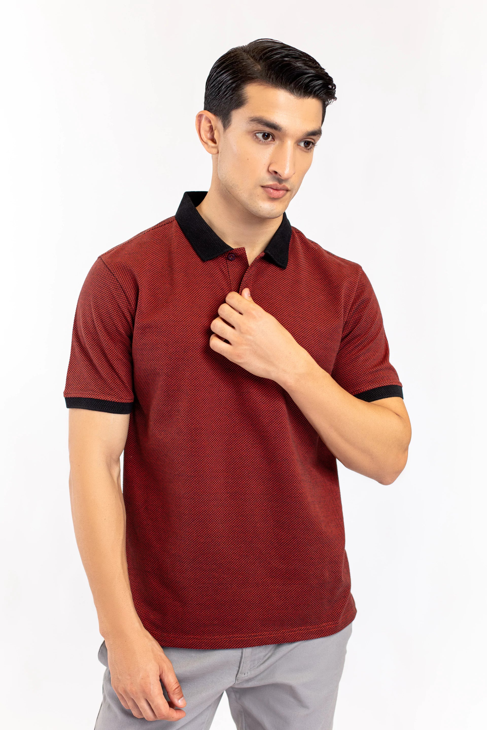 Jacquard Collar Polo Shirt - 9figure