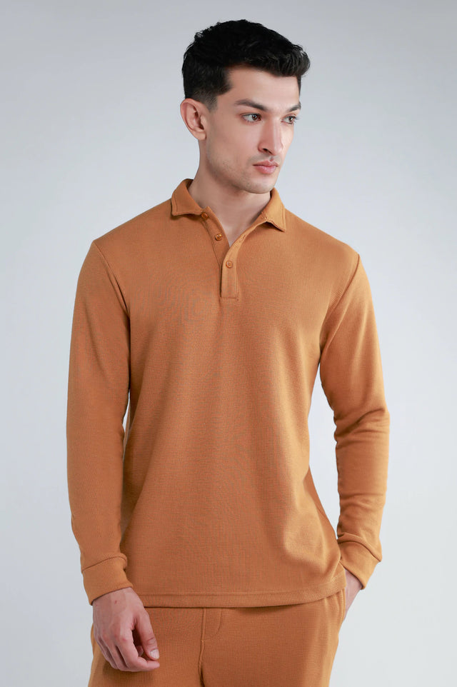 Mens Thermal Knitted Polo Sweatshirt