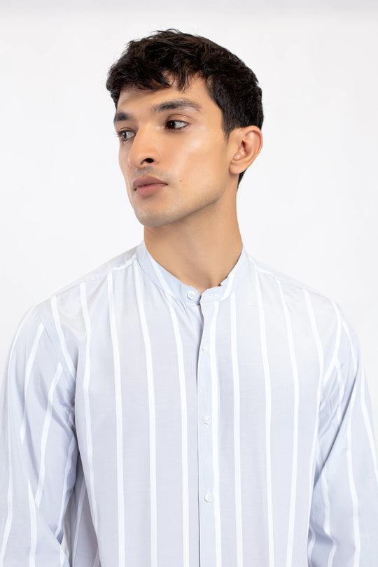 Mandarin Collar Striped Shirt - 9figure