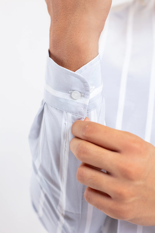 Mandarin Collar Striped Shirt - 9figure