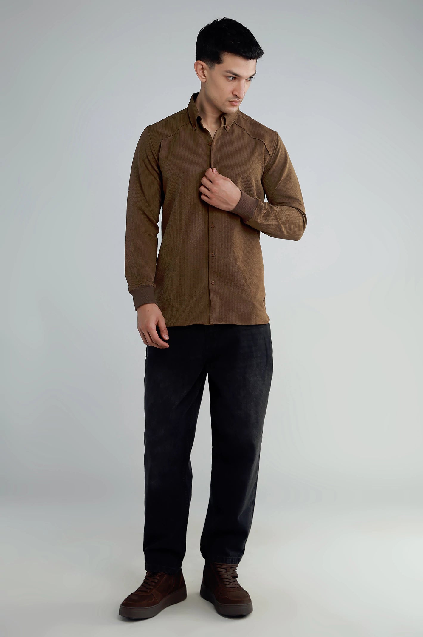 Men's Basic Collar Ribb Cuff Shirt