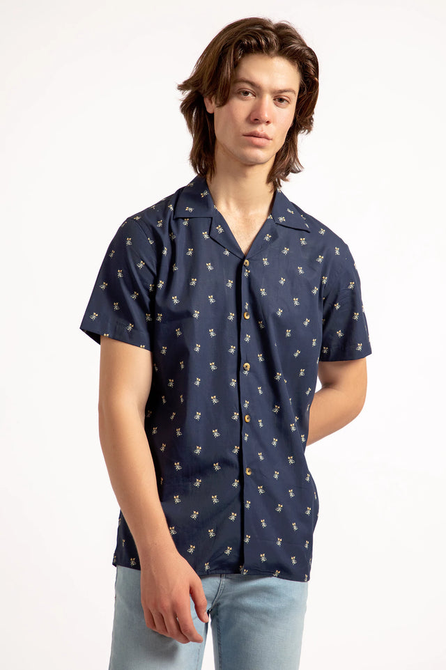 Cuban Collar Printed Shirt