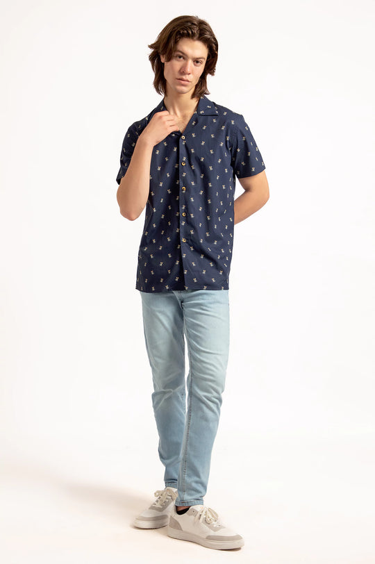 Cuban Collar Printed Shirt