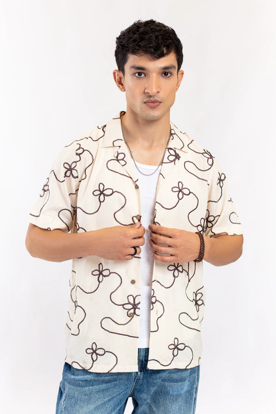 Cuban Collar Embroidered Shirt - 9figure