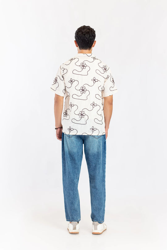 Cuban Collar Embroidered Shirt - 9figure