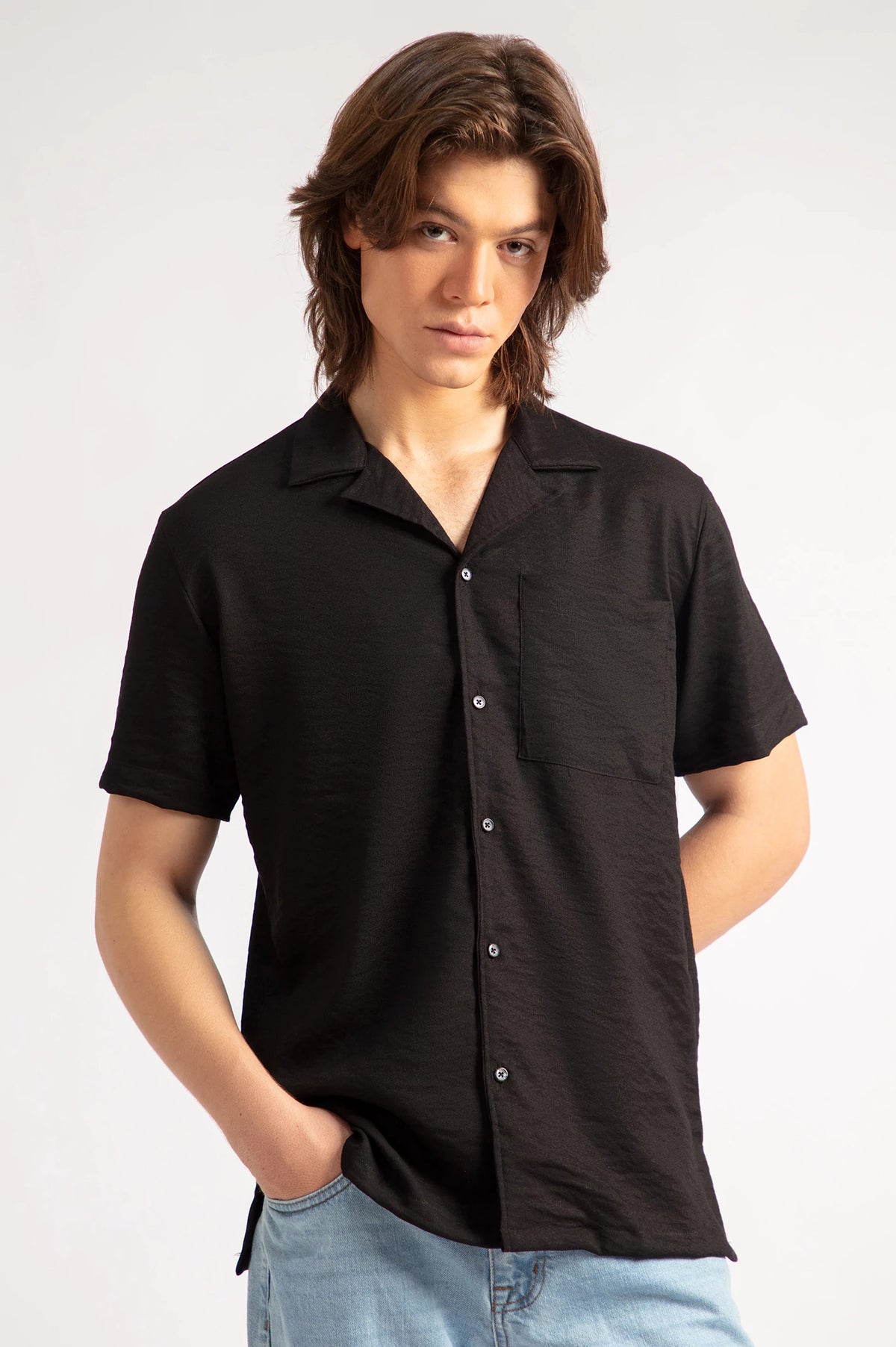 Cuban Collar Textured Shirt