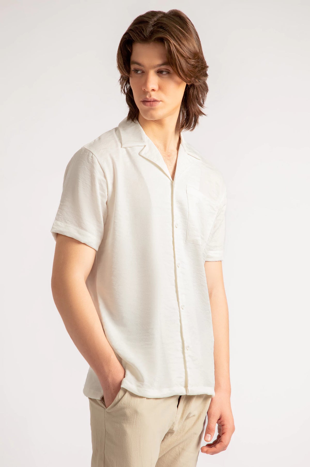 Cuban Collar Textured Shirt