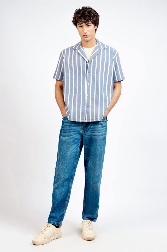 Cuban Collar Striped Shirt