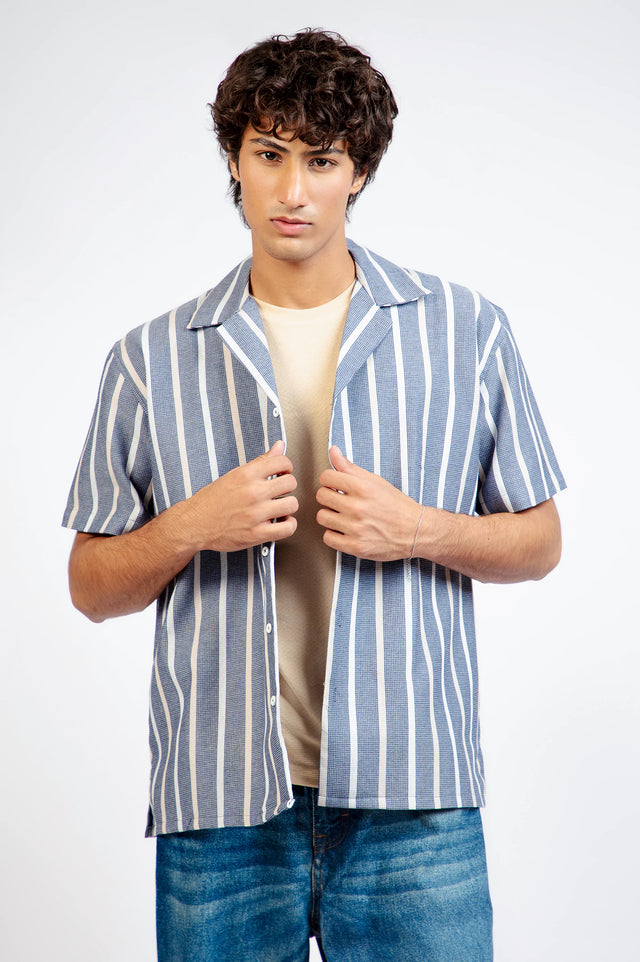 Cuban Collar Striped Shirt