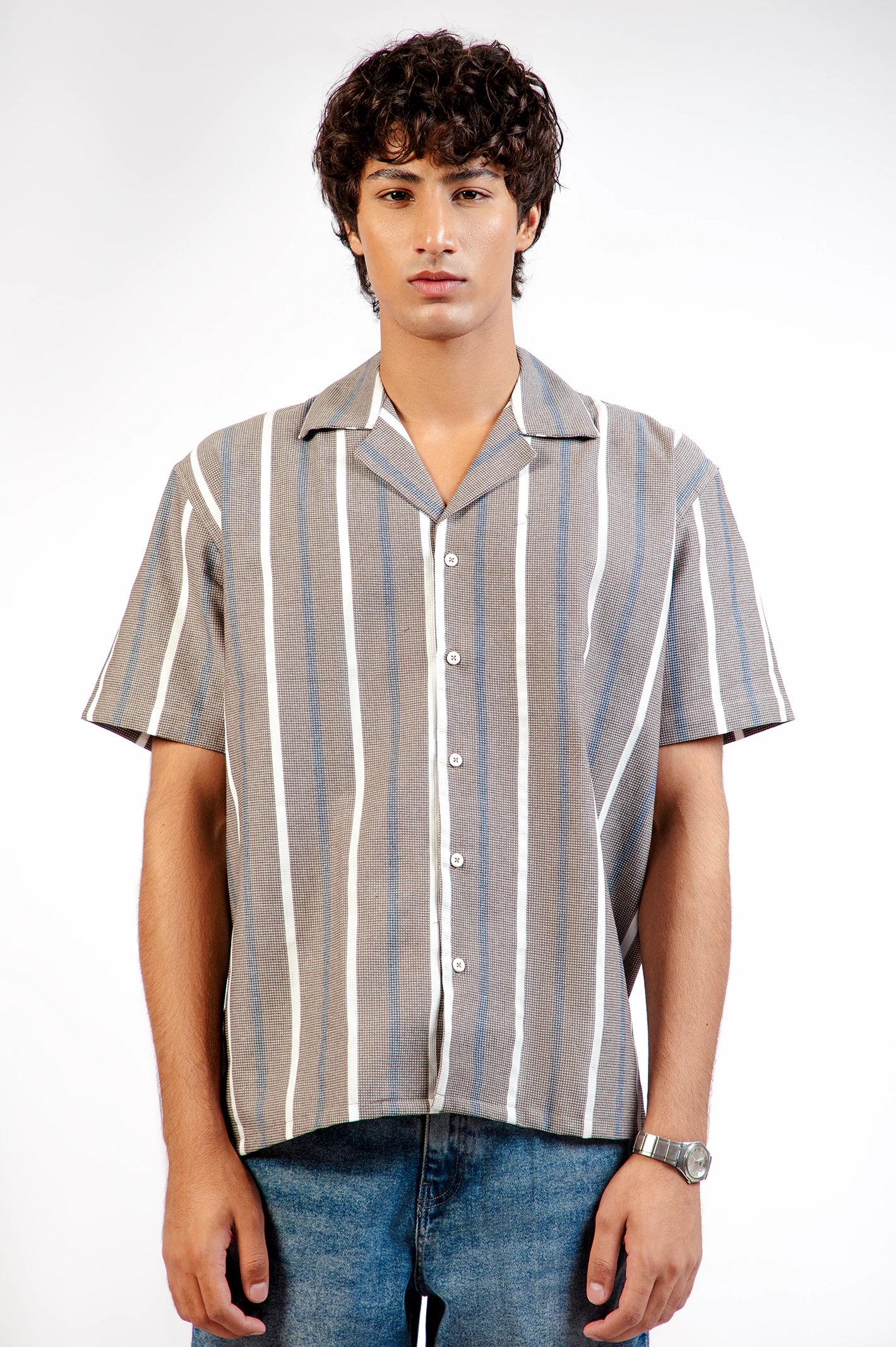 Cuban Collar Half Sleeve Shirt