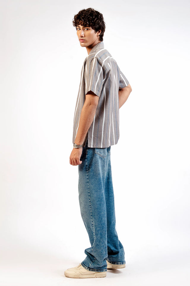 Cuban Collar Striped Shirt