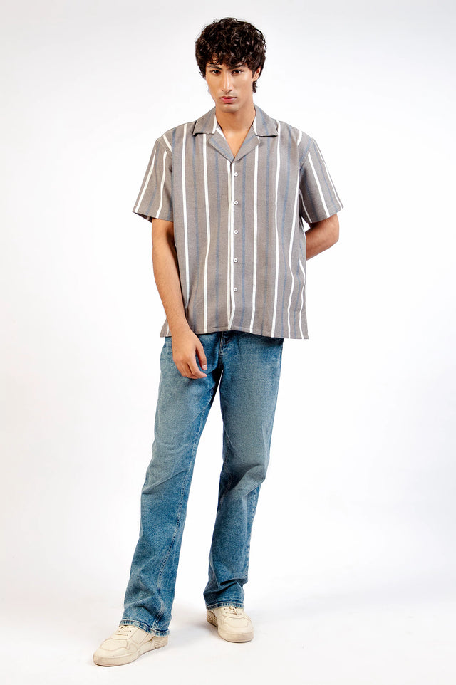 Cuban Collar Striped Shirt