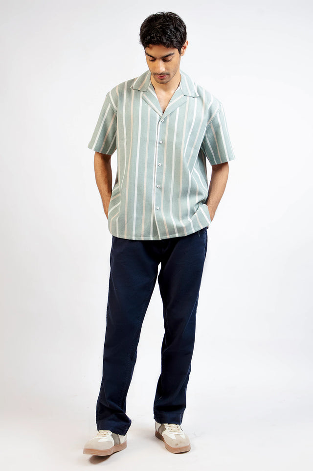 Cuban Collar Striped Shirt