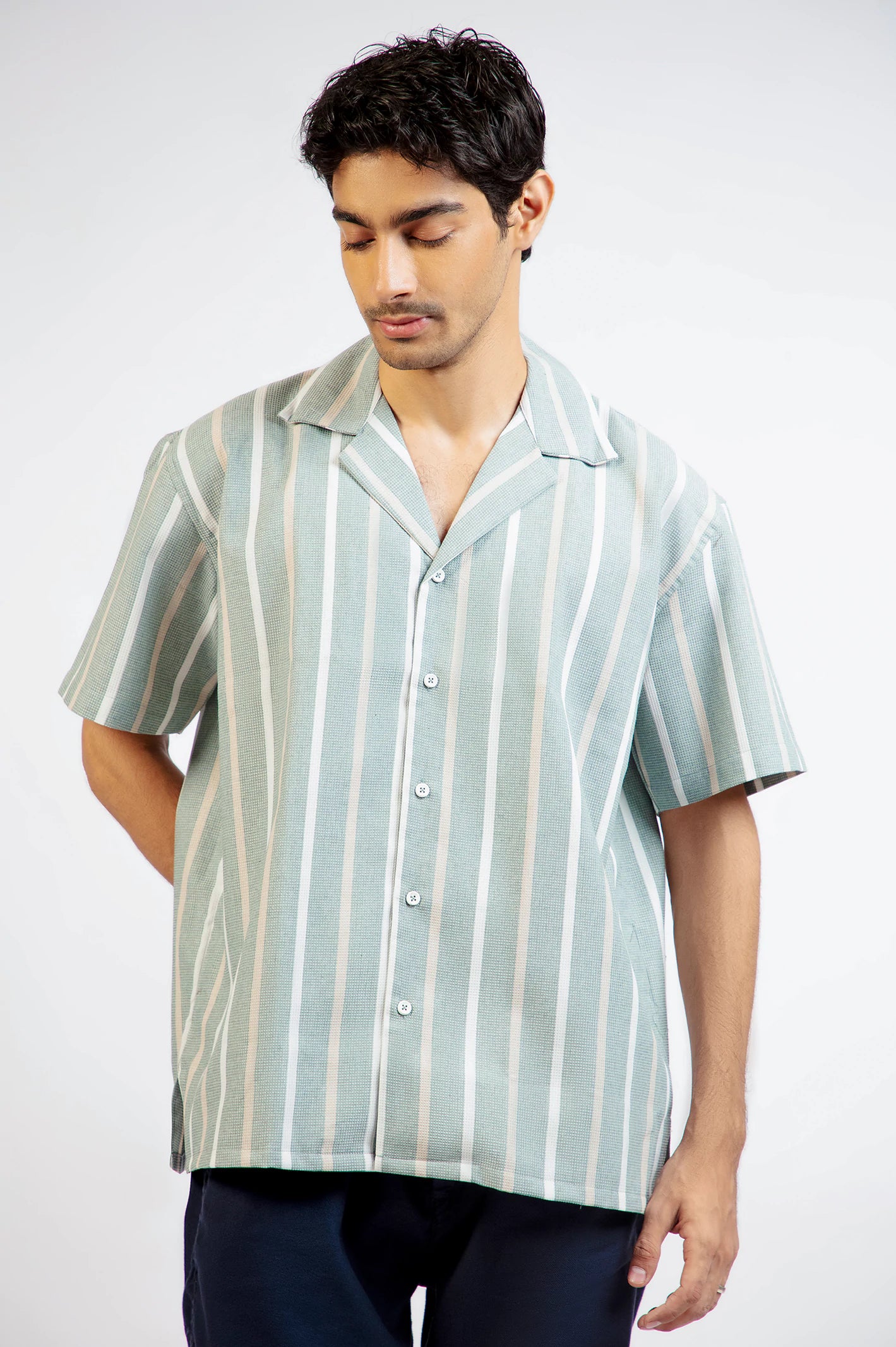 Cuban Collar Half Sleeve Shirt