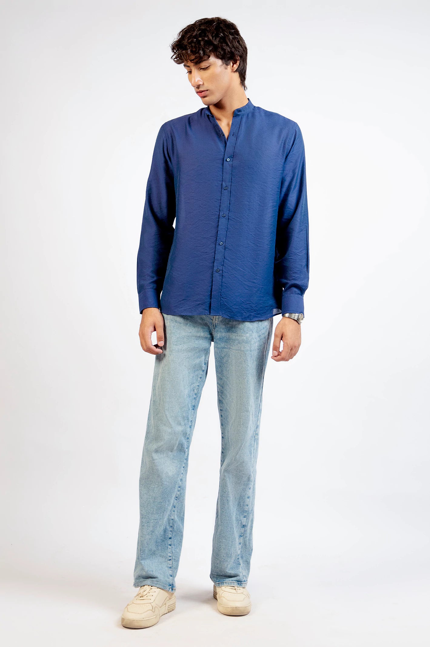 Band Coller Texture Shirt