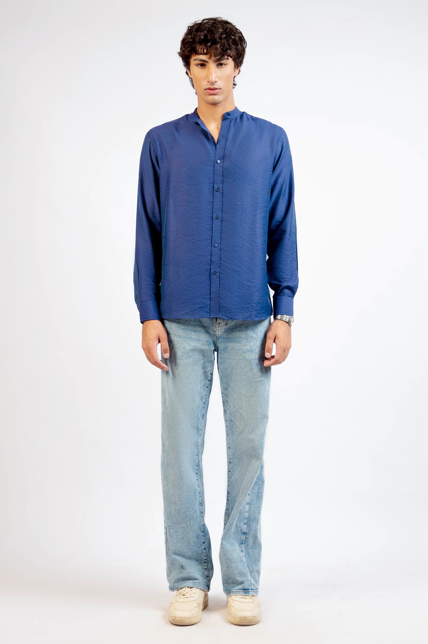Band Coller Texture Shirt