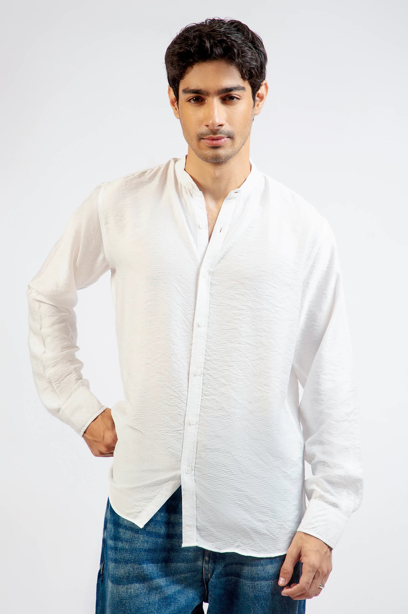 Band Coller Texture Shirt