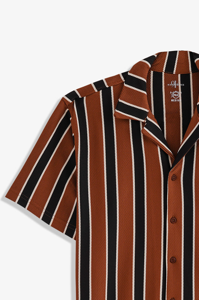Cuban Collar Striped Shirt
