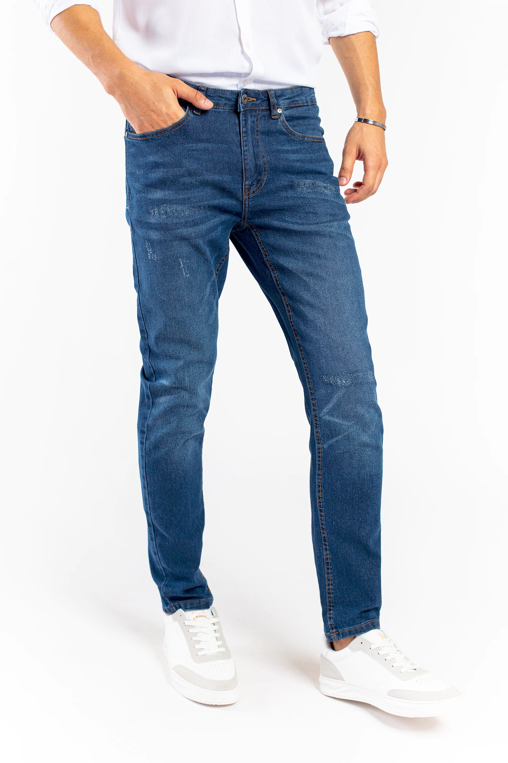 Mid Blue Slim fit Distressed Jeans - 9figure