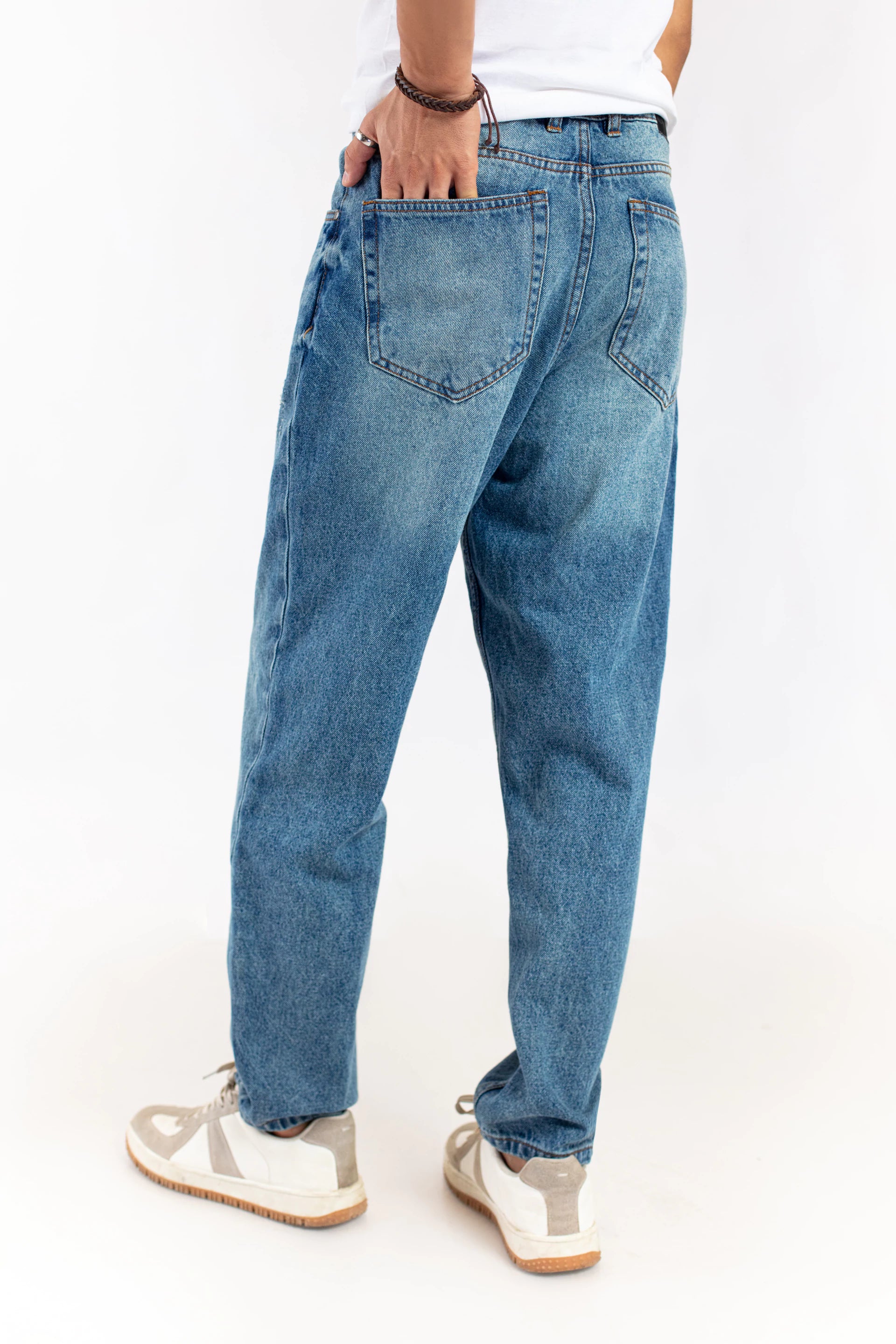 Mid Blue Baggy Fit Distressed Jeans - 9figure