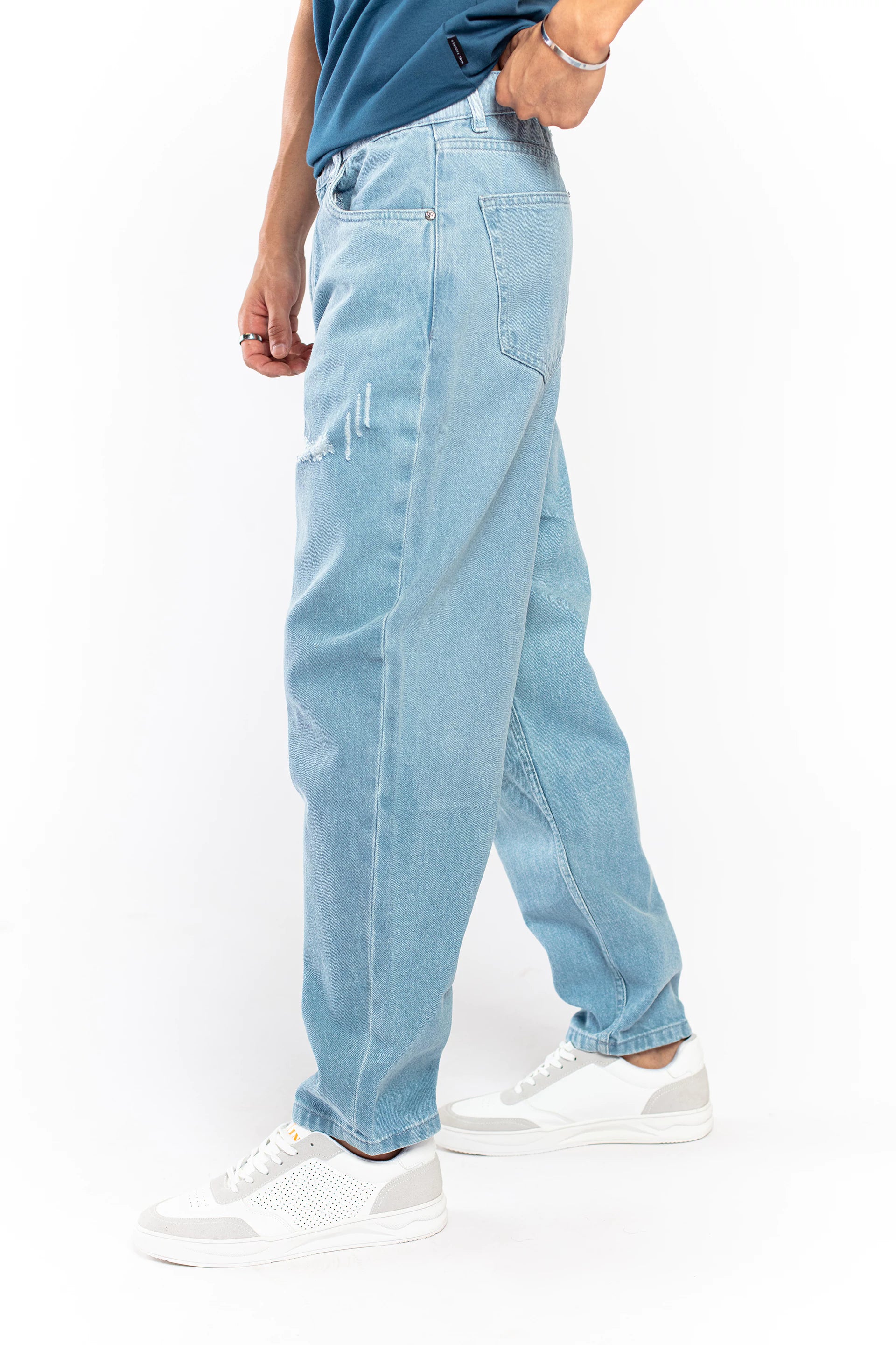 Ice Blue Baggy Fit Distressed Jeans - 9figure