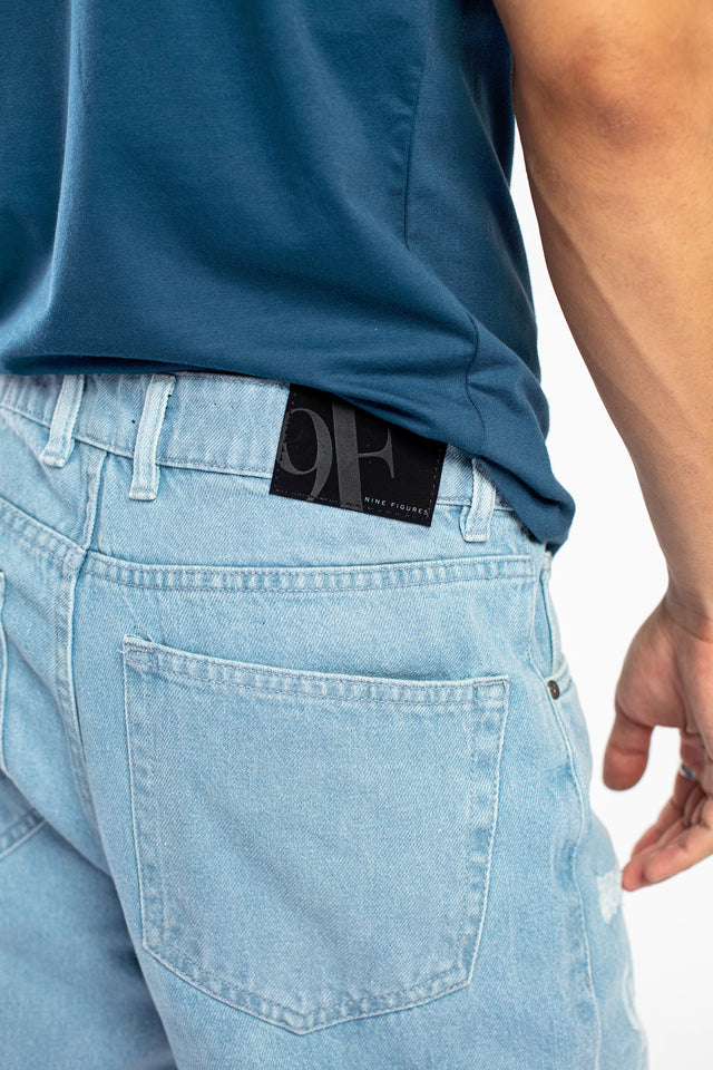 Ice Blue Baggy Fit Distressed Jeans - 9figure