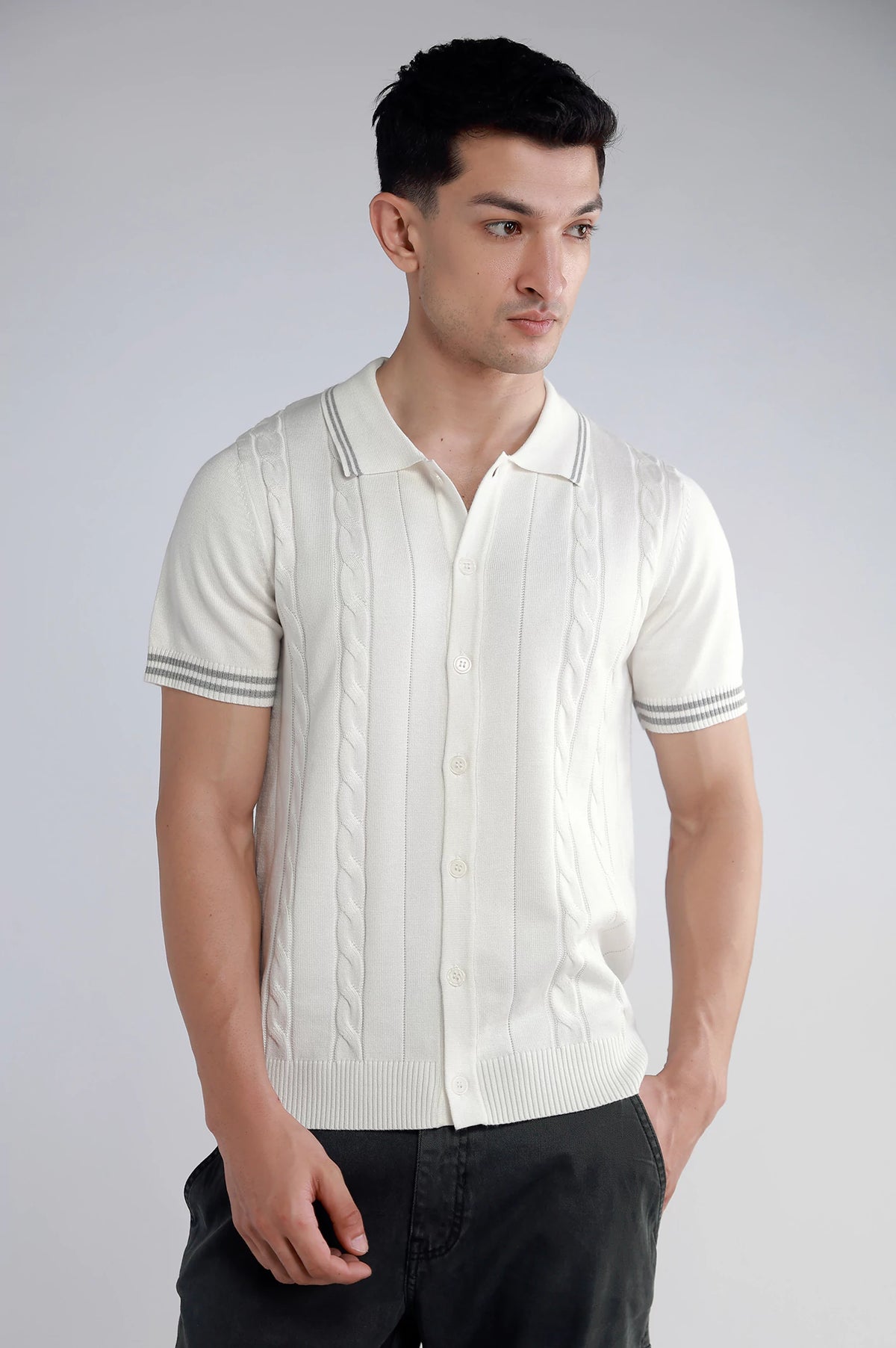 Basic Collar Cable Knitted Shirt