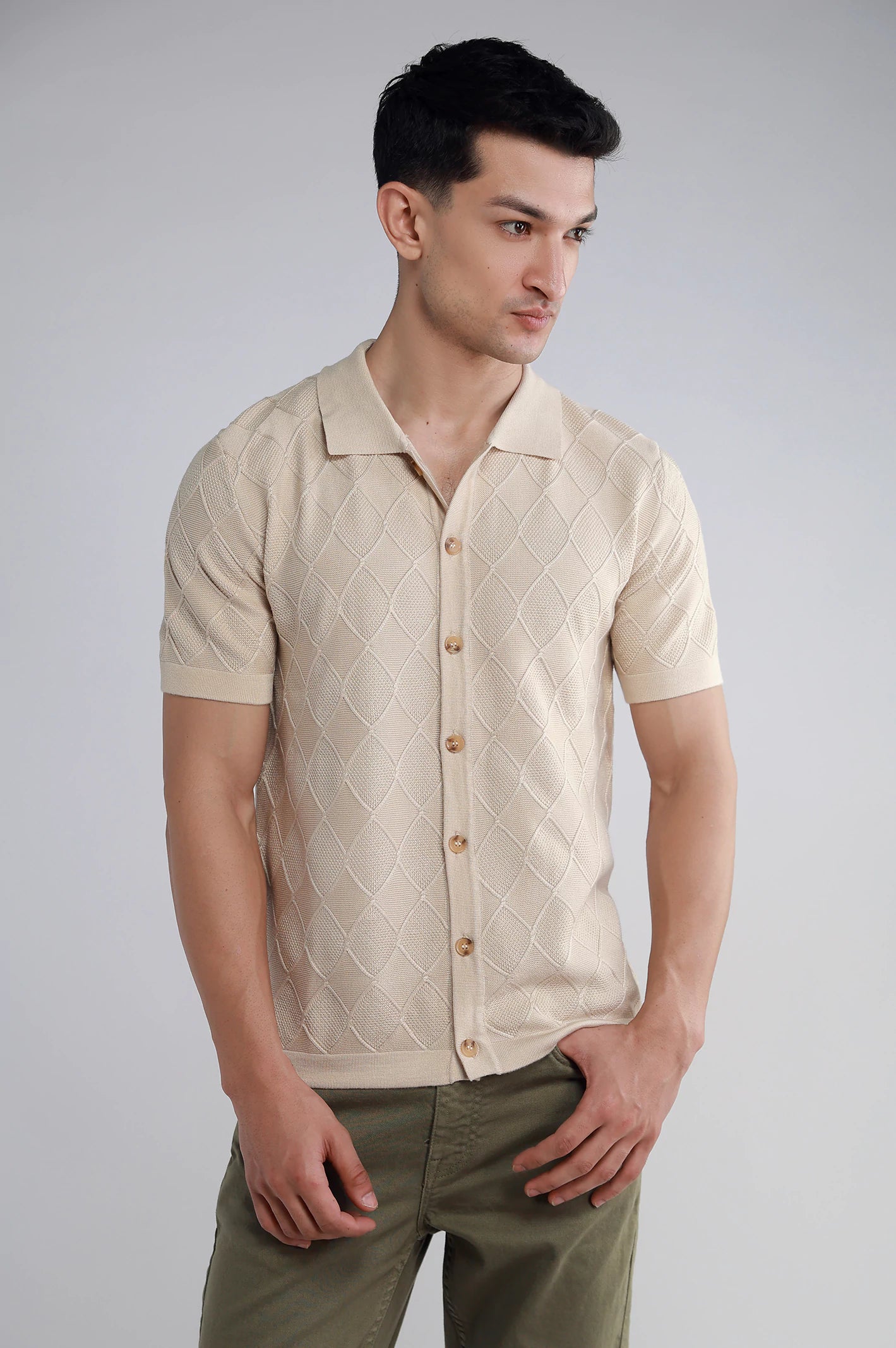 Basic Collar Cable Knitted Shirt