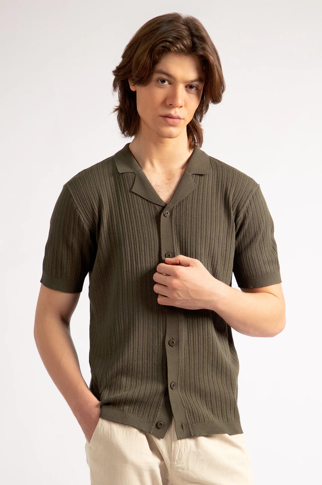 Cuban Collar Knitted Shirt