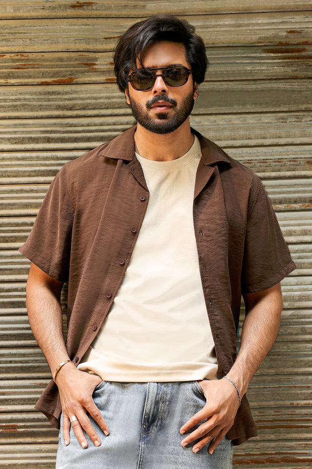 Cuban Collar Textured Shirt