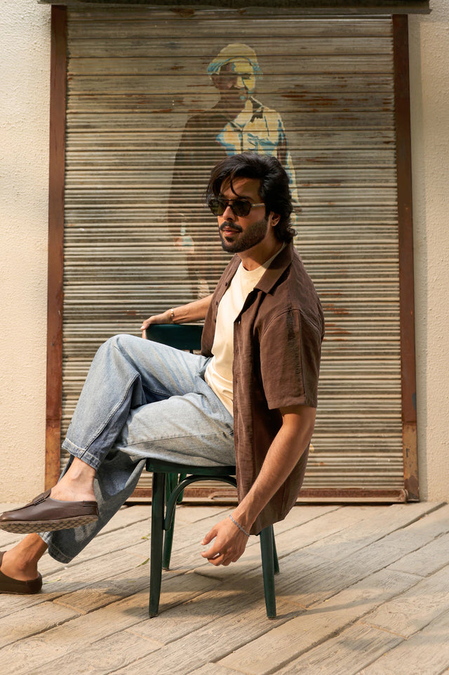 Cuban Collar Textured Shirt