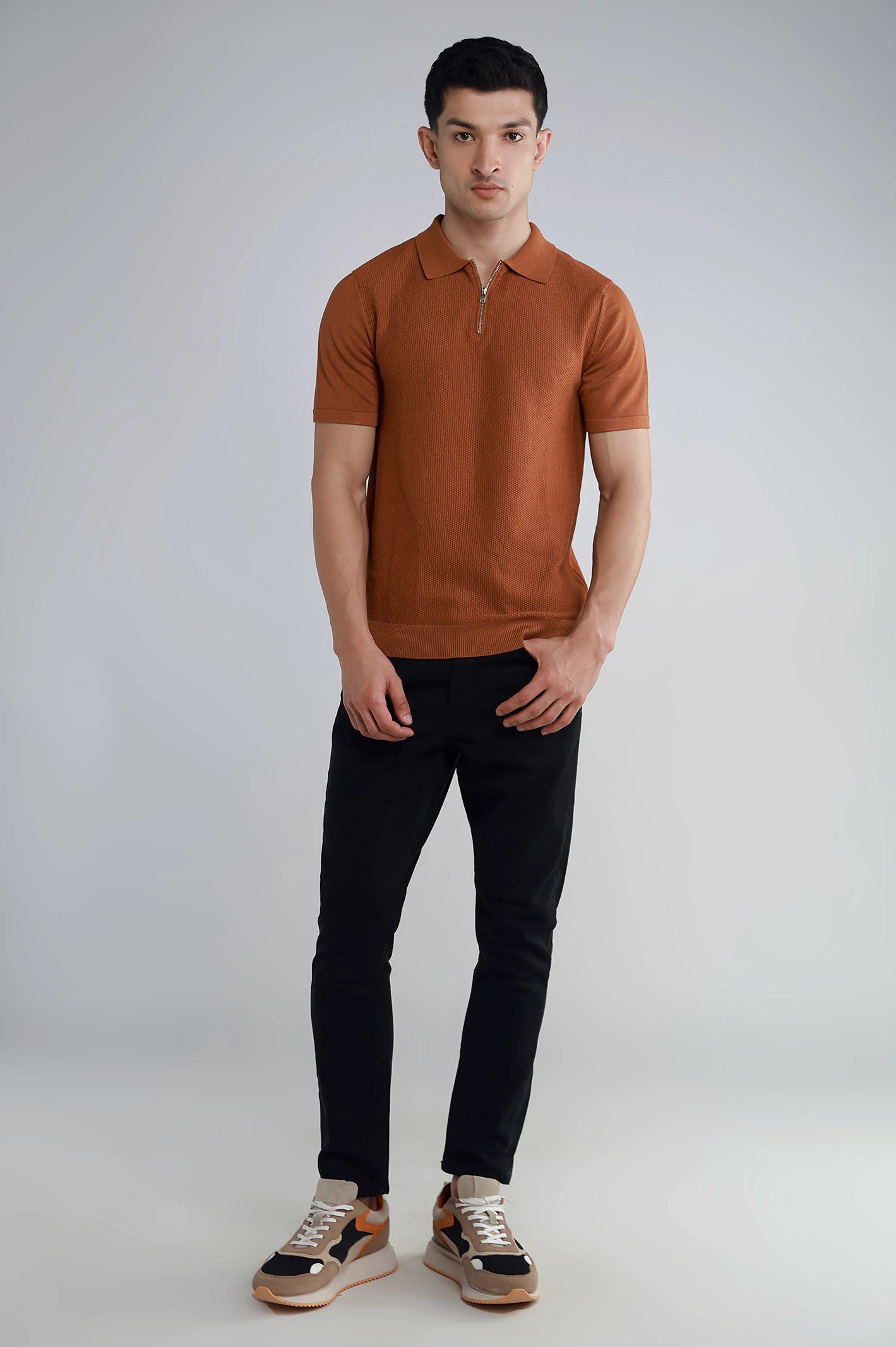 Basic Collar Textured Knitted Polo