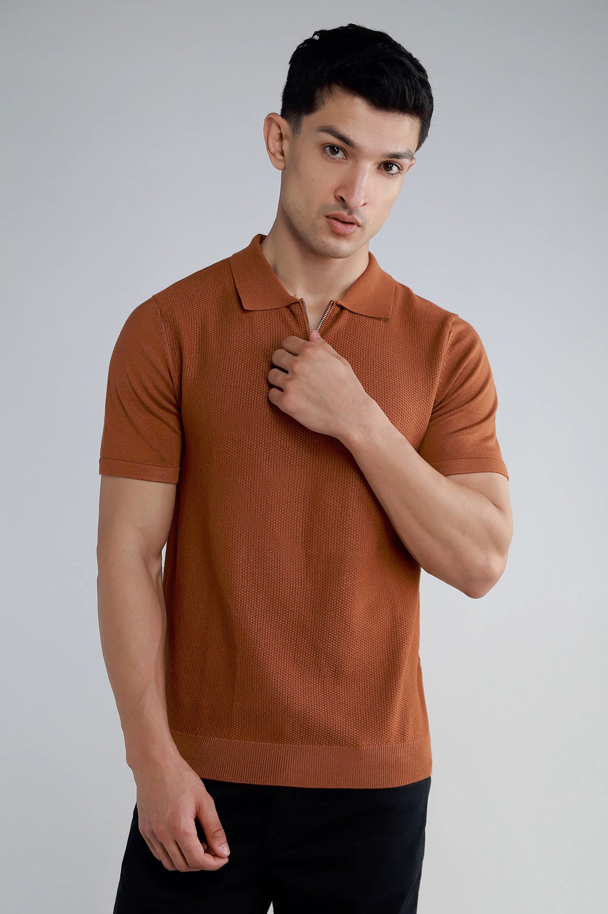 Basic Collar Textured Knitted Polo