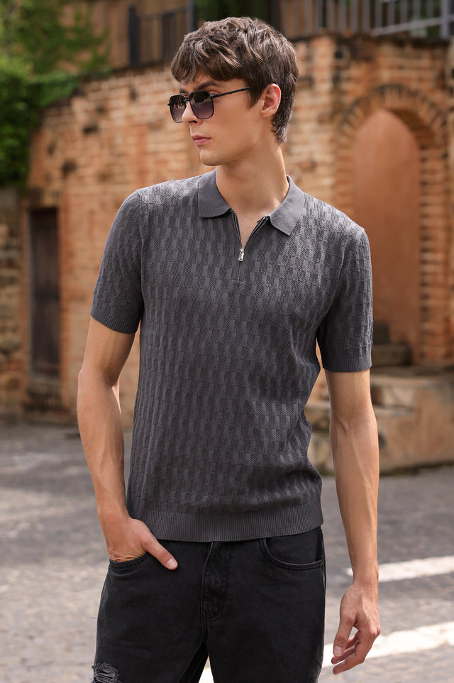 Zipper Textured Polo