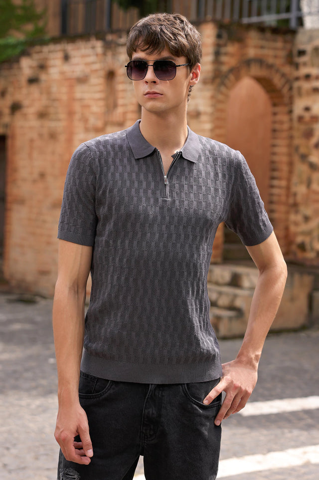Zipper Textured Polo