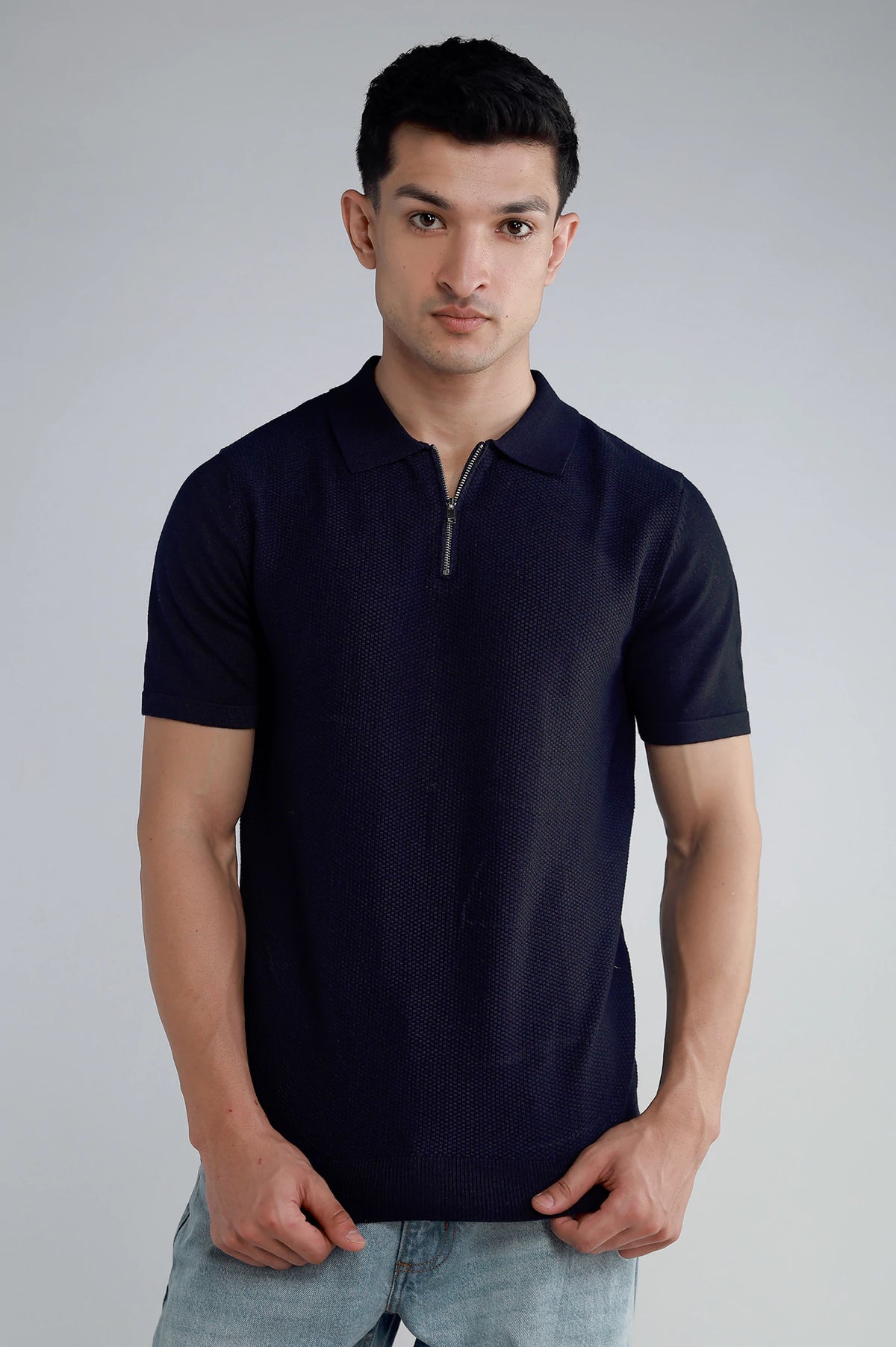 Basic Collar Textured Knitted Polo