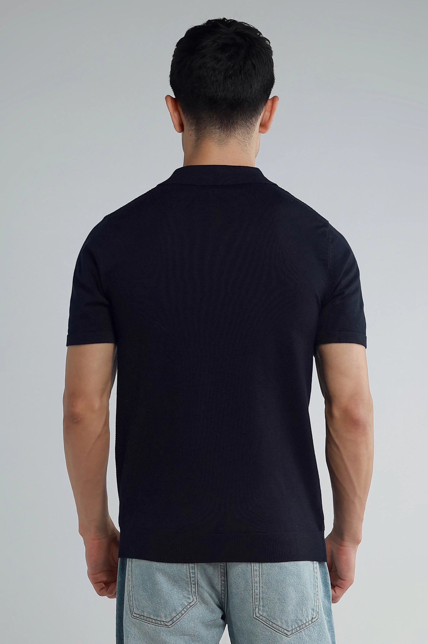 Basic Collar Textured Knitted Polo