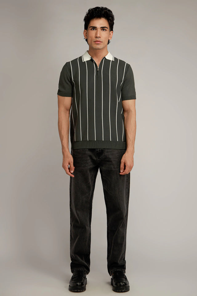 Zipper Striped Polo