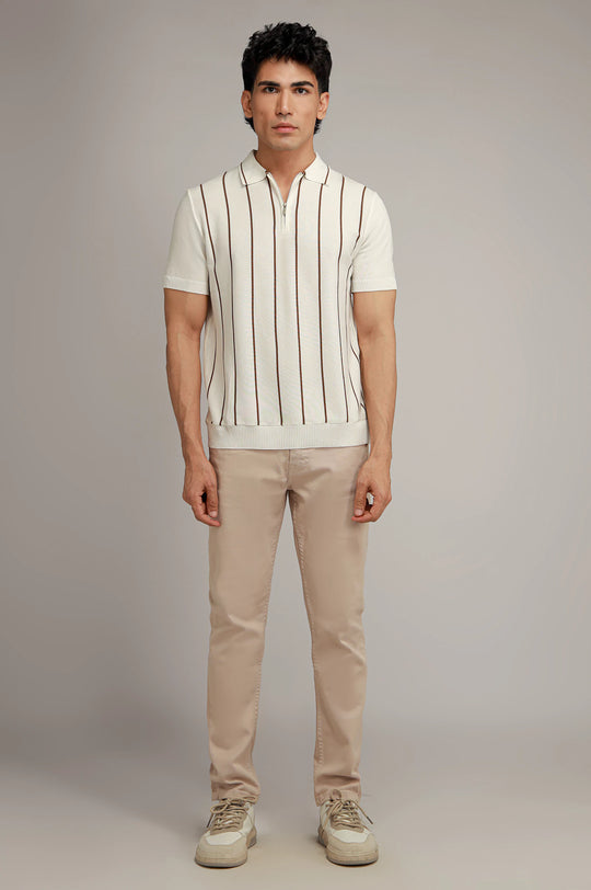 Zipper Striped Polo